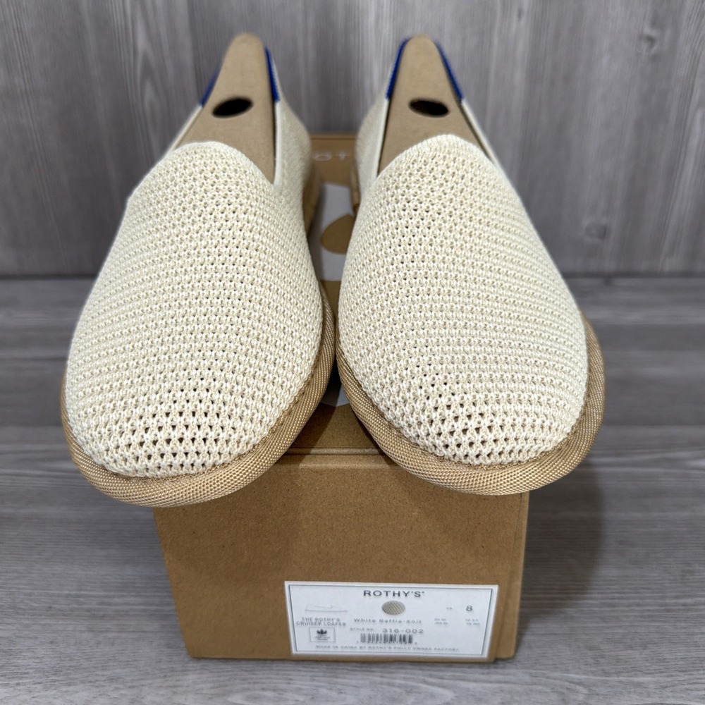 Rothy's The Cruiser Loafer White Raffia Knit Women's Size 8 NIB